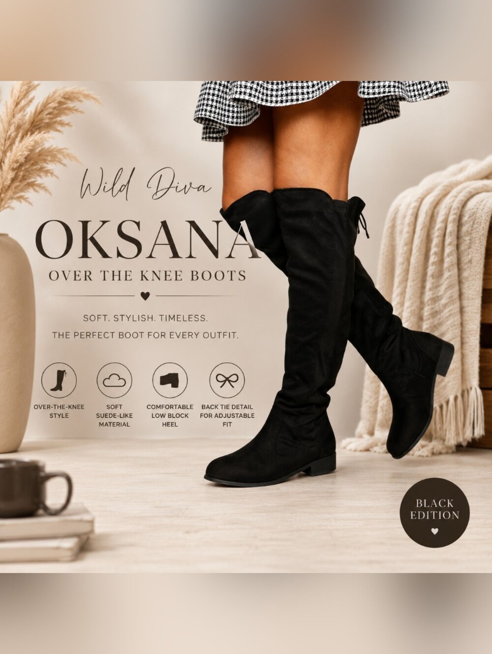 Oksana Over The‎ Knee Boots in Black